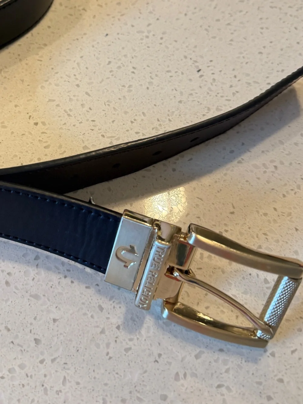 True Religion Reversible LUMIN NOVA REV. BELT WITH GOLD Roller Buckle Size 32
